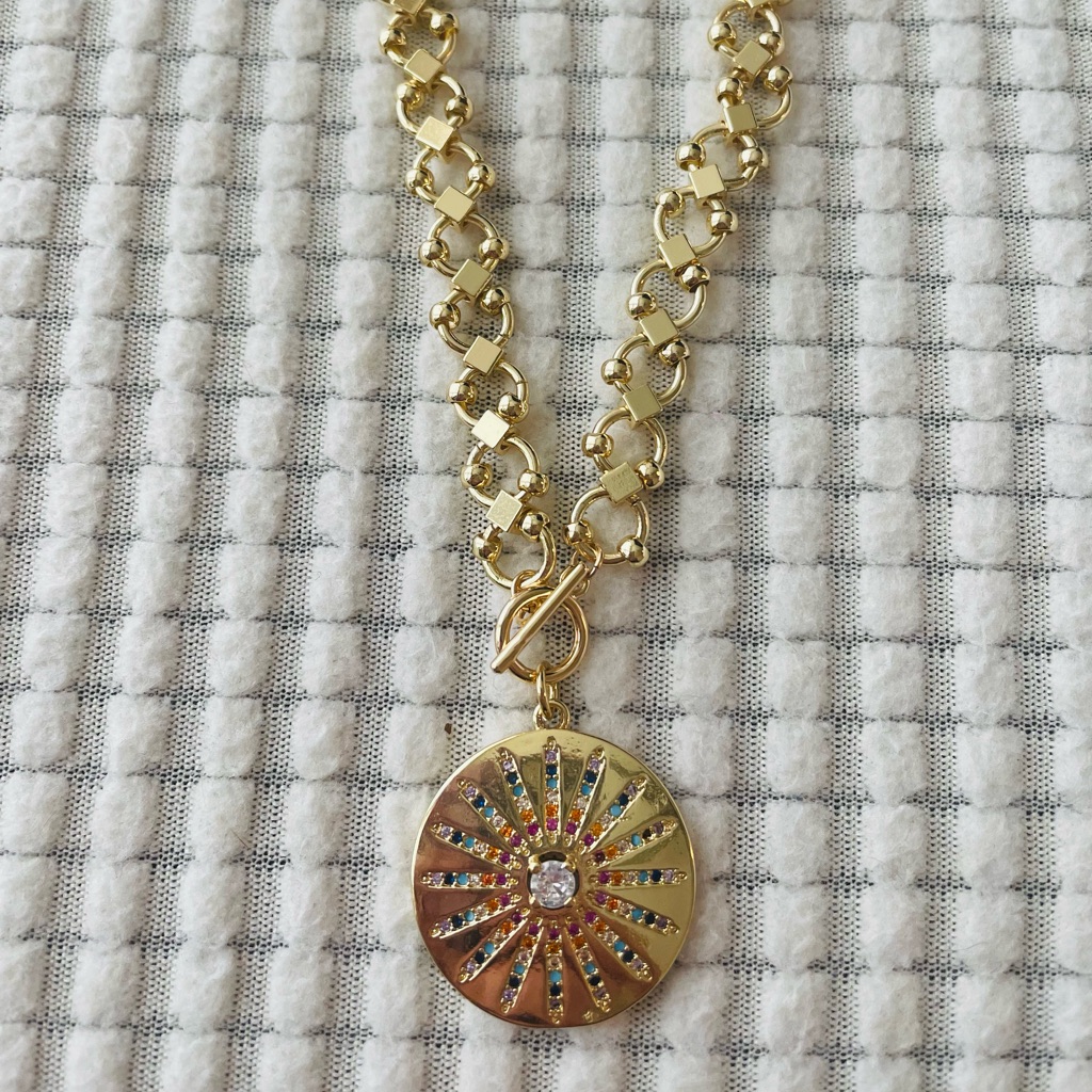 Luvleigh Designs- Aurora Rainbow Pave Cz And Gold Filled Necklace